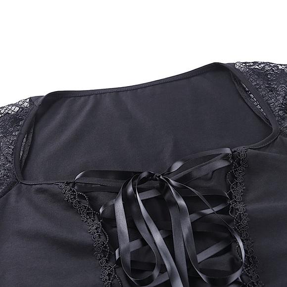 Black lace up ribbon🎀 short sleeve top - Picture 13 of 16